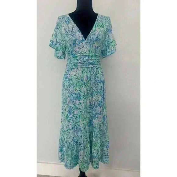 Lilly Pulitzer Juliet Ruffle Midi Dress in Surf Blue Soleil It On Me size Small - Picture 2 of 11